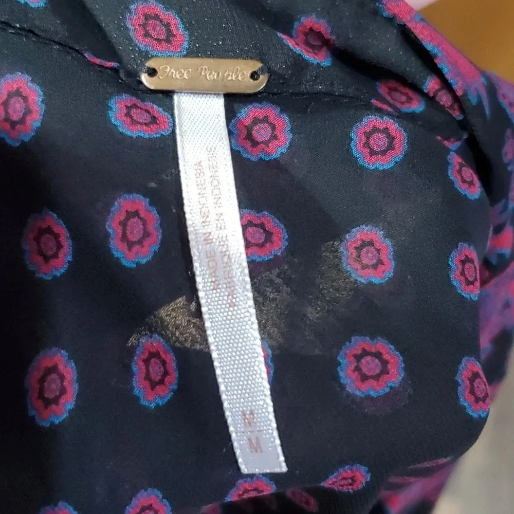 Free people navy purple medallion pattern sheer top